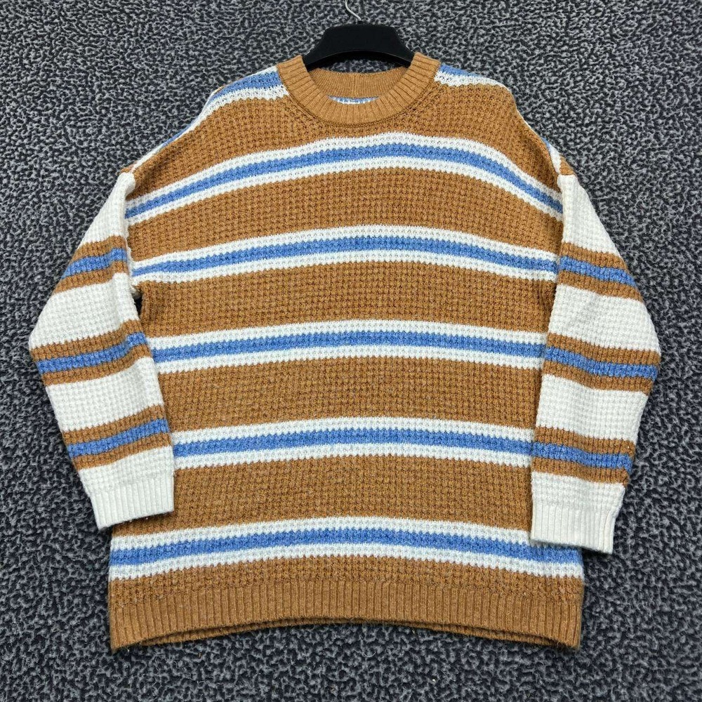 American Eagle Sweater Men Small Brown Striped Long Sleeve Crew Neck S